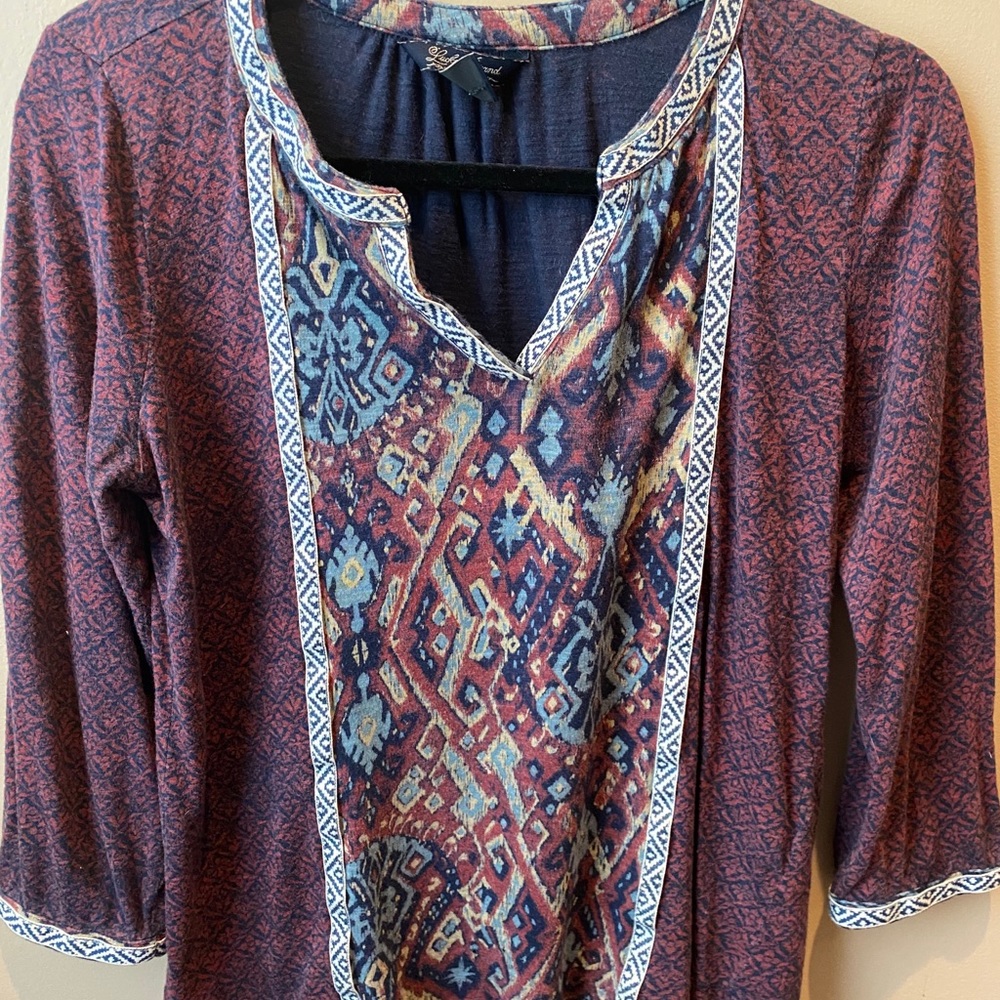 Lucky Brand Burgundy Patterned Peasant Top